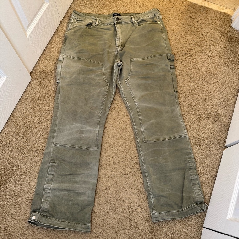 Nova Men Olive Green Cargo Straight Pant 42 Stretch